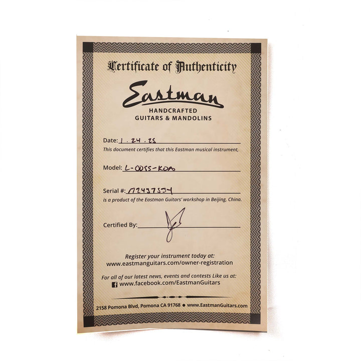 Eastman Luthier Series L-OOSS-KOA Acoustic Guitar Natural